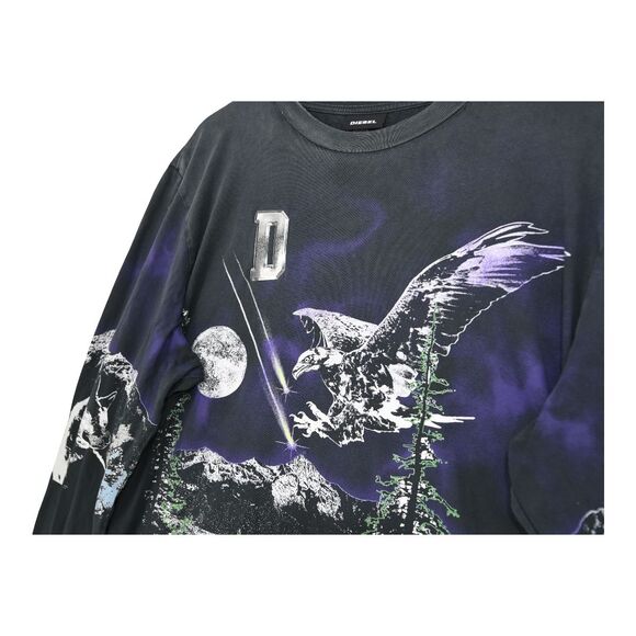 Diesel Black Chrome Wolf Eagle Long Sleeve Tee XL Distressed Fade Grunge Y2K - Picture 5 of 13